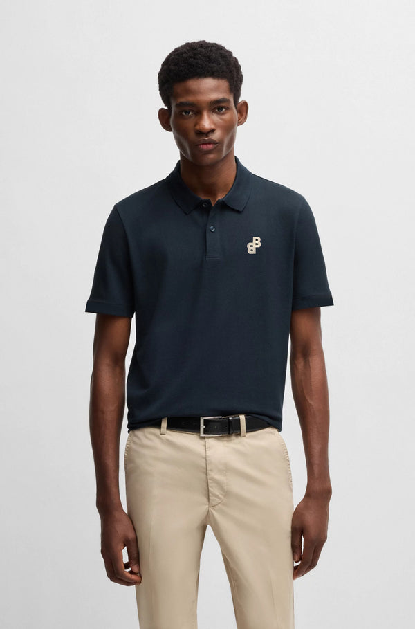 HUGO BOSS REGULAR-FIT POLO SHIRT WITH EMBROIDERED LOGO | NAVY
